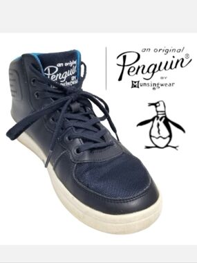 The Original Penguin Barney Leather & Mesh High Top Men's Sneakers Navy Blue 8
